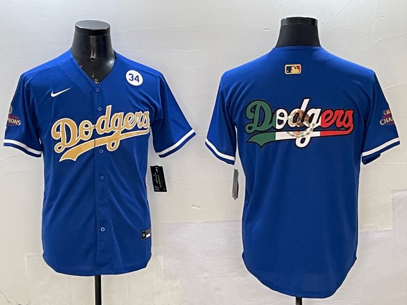 Men Los Angeles Dodgers Blank Blue Champion gold character 2025 Nike MLB Jersey style 11